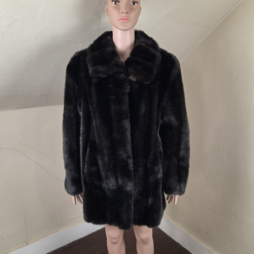 VTG Ruby Martin Faux Fur Coat Brown Plush‎ Swing Coat Women Size 12 Classic